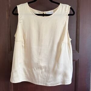 90s Vintage Tamotsu Cream Stretch Silk Sleeveless Shell Top Size 14W